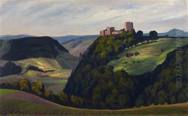 A Thuringian Landscape With A Castle Oil Painting by Walter Leistikow