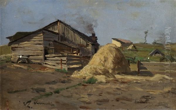 Haus Mit Strohhaufen Oil Painting by Walter Leistikow