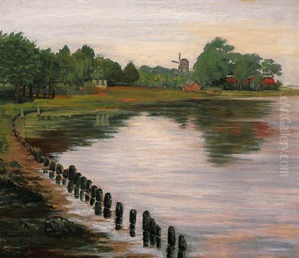 Markische Seenlandschaft Mit Windmuhle Und Park Oil Painting by Walter Leistikow