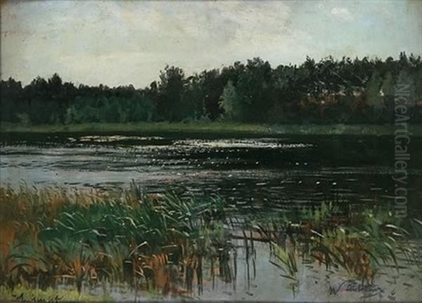 Untitled - Lake Scene Oil Painting by Walter Leistikow