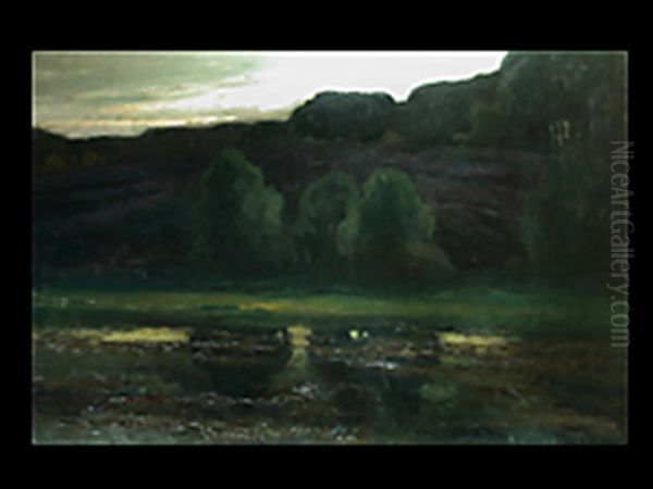 Bewaldete Teichlandschaft Bei Sonnenuntergang Oil Painting by Walter Leistikow