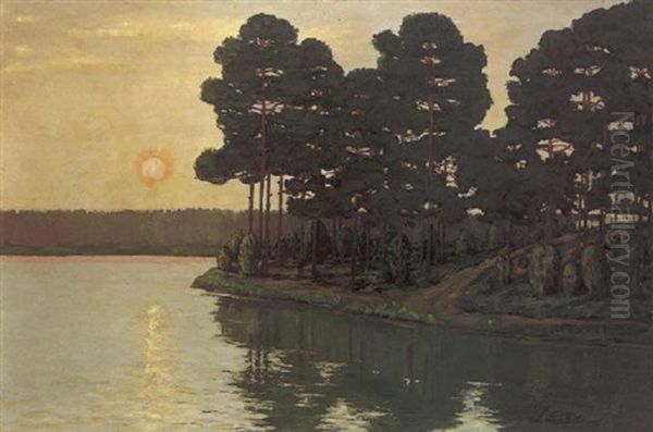 Markischer See Bei Sonnenuntergang Oil Painting by Walter Leistikow