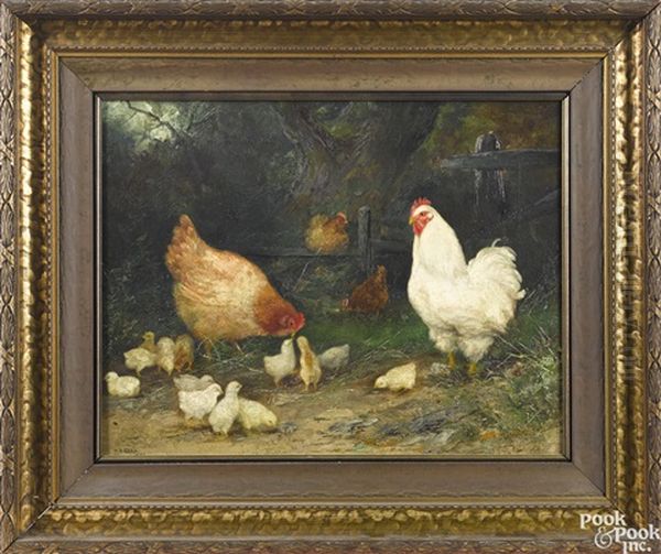 Chickens And Their Chicks Oil Painting by Mary B. Leisz