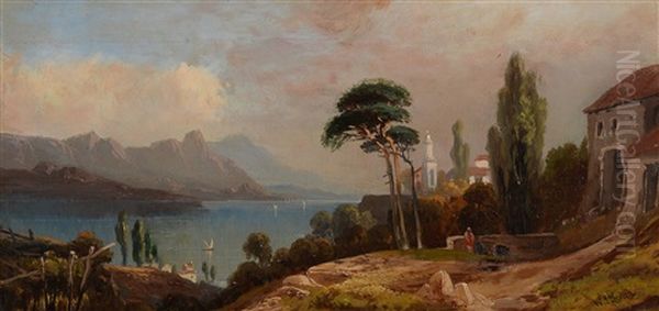 Italian Lake Landscape Oil Painting by William Leighton Leitch