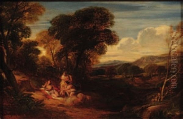 Group Of Classical Figures In An Extensive Upland Landscape Oil Painting by William Leighton Leitch