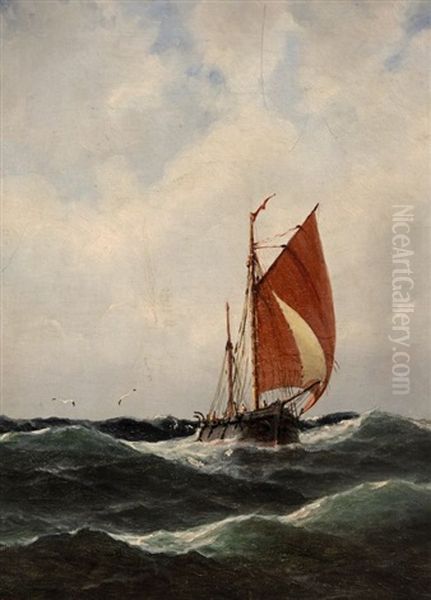 Fischerboot Auf Bewegter See Oil Painting by Heinrich Leitner