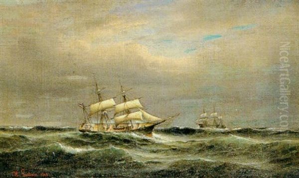 Marine Med Hollandske Skibe Oil Painting by Heinrich Leitner