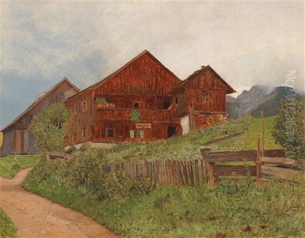 A Farmyard Oil Painting by Thomas Leitner