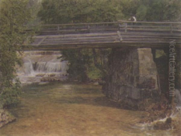 A Bridge Near Mitterndorf Oil Painting by Thomas Leitner