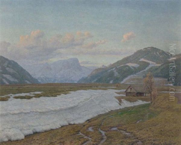 Letzter Schnee (motiv Bei Aflenz, Steiermark) Oil Painting by Thomas Leitner