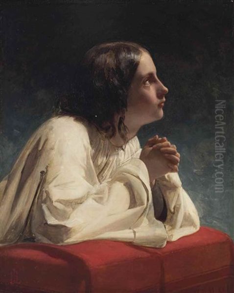 Infant Prayer Oil Painting by Henry Lejeune