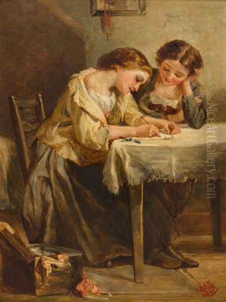 Writing A Letter Oil Painting by Henry Lejeune