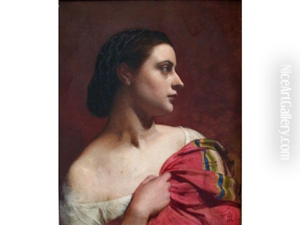 A Classical Profile Oil Painting by Henry Lejeune