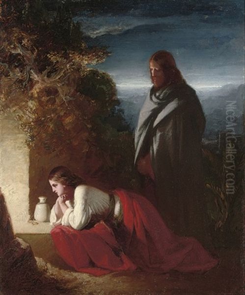 Mary Magdalen At The Sepulchre Oil Painting by Henry Lejeune