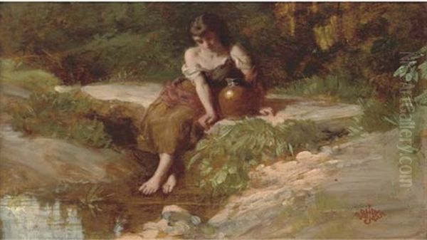 Resting At The Stream Oil Painting by Henry Lejeune