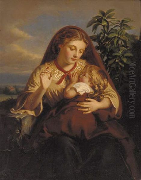 A Mother's Joy Oil Painting by Henry Lejeune