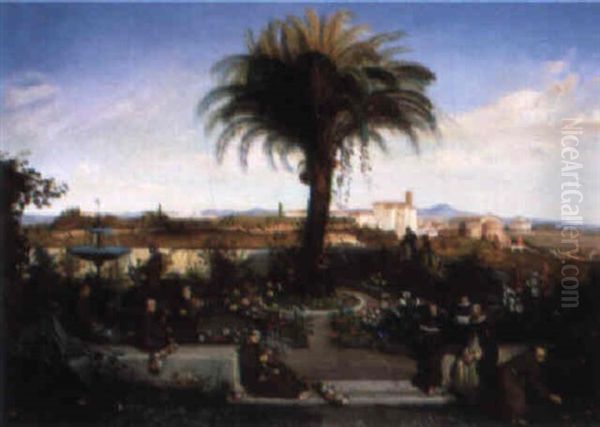 The Walled Garden Of Saint Bonaventure On Mount Palantine In Rome Oil Painting by Henry Lejeune