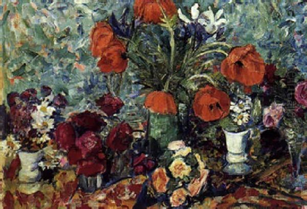 Blomsteropstilling Oil Painting by Louis Lejeune