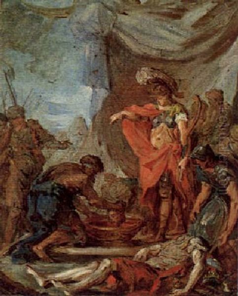 Tomyris Last Das Haupt Des Cyrus In Menschenblut Tauchen Oil Painting by Nicolas Lejeune