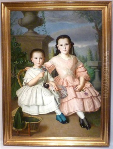 Deux Jeunes Filles Oil Painting by Victor Lejeune