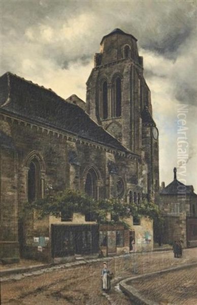 Vue De L'eglise Saint-germain De Bourgueil Oil Painting by Jules-Gontran Lejouteux