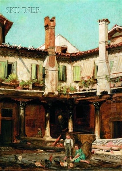 Byzantine Courtyard In Venice Oil Painting by Henry Leland