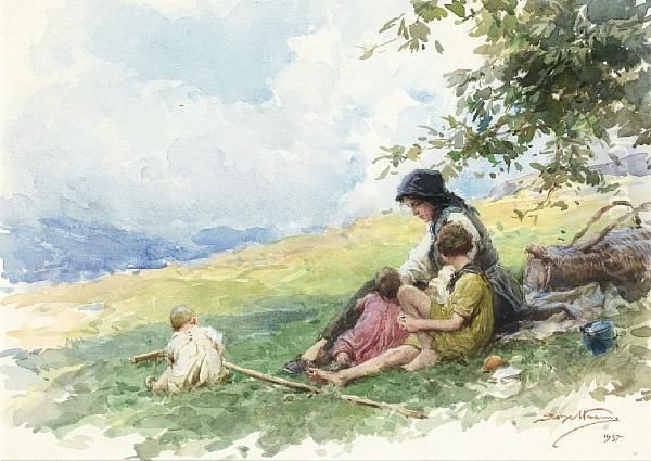 A Moment's Rest Oil Painting by Achille Beltrame