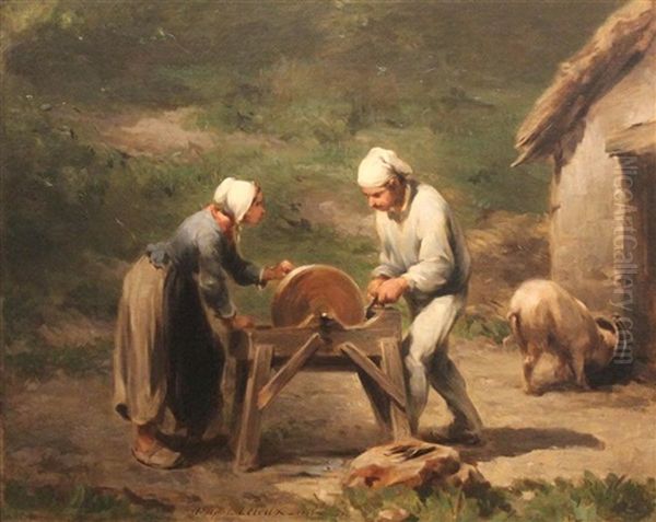 Grinders Oil Painting by Adolphe Pierre Leleux