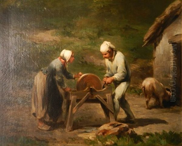 Breton Peasant Scene Oil Painting by Adolphe Pierre Leleux