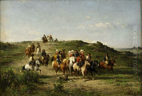 Ryttarsallskap Oil Painting by Adolphe Pierre Leleux