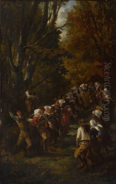 Tanzende Bretonische Bauern Auf Der Waldlichtung Oil Painting by Adolphe Pierre Leleux