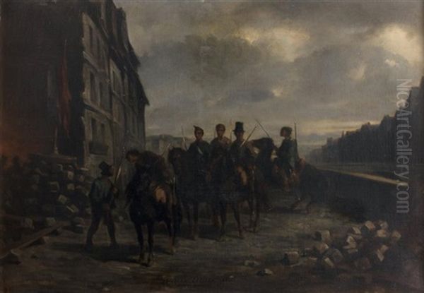 Patrouille De Nuit (fevrier 1848 Paris) Oil Painting by Adolphe Pierre Leleux