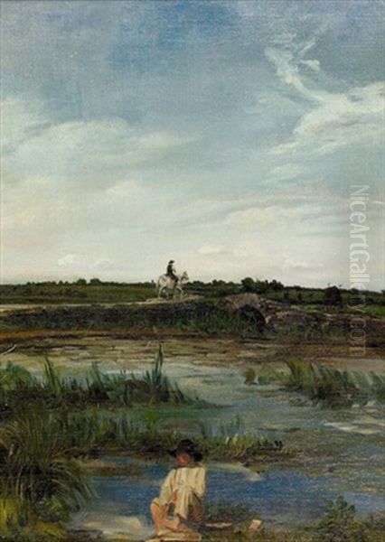 Knabe Am Teich Oil Painting by Adolphe Pierre Leleux