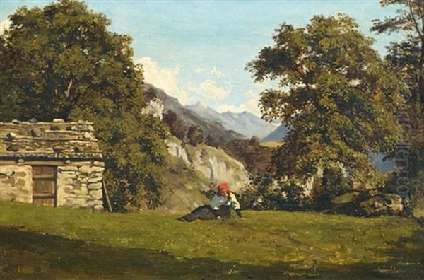 Paysanne Dans Un Paysage De Montagnes Oil Painting by Armand Hubert Simon Leleux