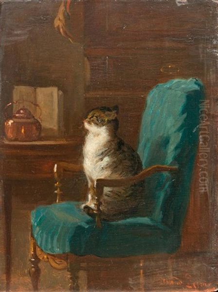 Katze Auf Stuhl In Einem Interieur Oil Painting by Armand Hubert Simon Leleux