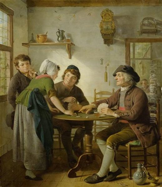 Kartenspieler Im Wirtshaus Oil Painting by Adriaen de Lelie