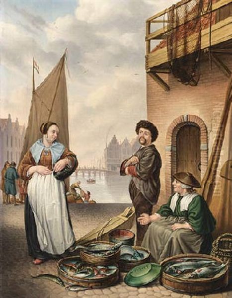 The Fishmonger Oil Painting by Adriaen de Lelie