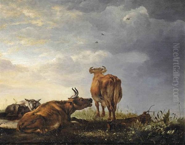 Resting Cattle In A Landscape Oil Painting by Cornelis van Lelienbergh