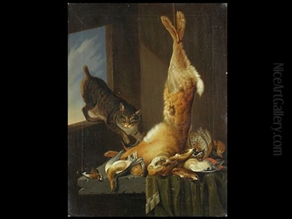 Jagdstillleben Mit Katze Oil Painting by Cornelis van Lelienbergh