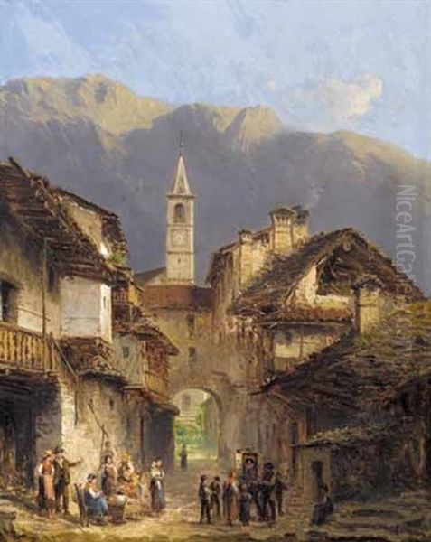 Il Saltimbanco Nel Villaggio Oil Painting by Giovanni Battista Lelli