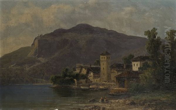 Veduta Di Borgo Lacustre Oil Painting by Giovanni Battista Lelli