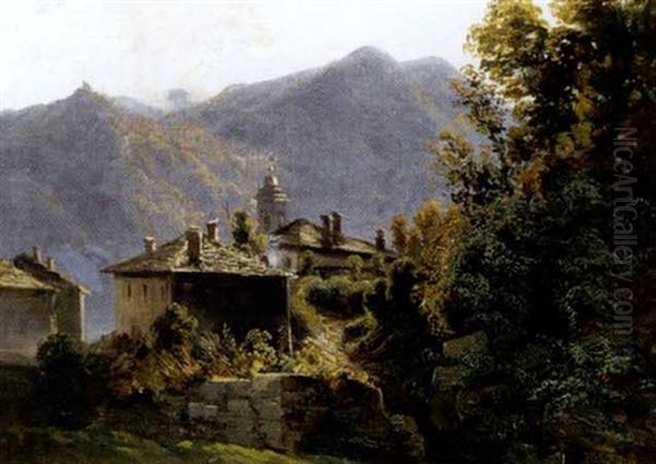 Lago D'orta, Boleto Con La Madonna Del Sasso Oil Painting by Giovanni Battista Lelli