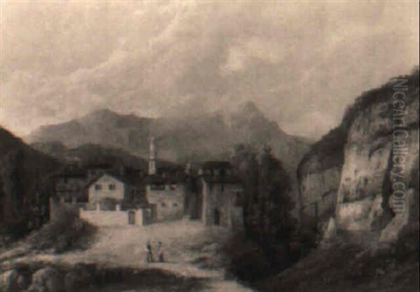 Paesaggio Montano Con Veduta Di Paese Oil Painting by Giovanni Battista Lelli