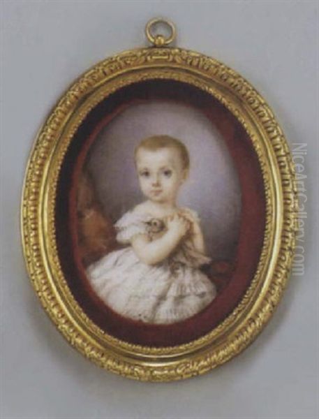 Portrait D'une Petite Fille En Robe De Dentelle Blanche Tenant Une Colombe Oil Painting by Heloise Suzanne Colin Leloir