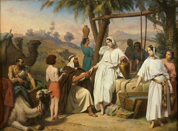 Eliezer Et Rebecca Oil Painting by Jean-Baptiste Auguste Leloir