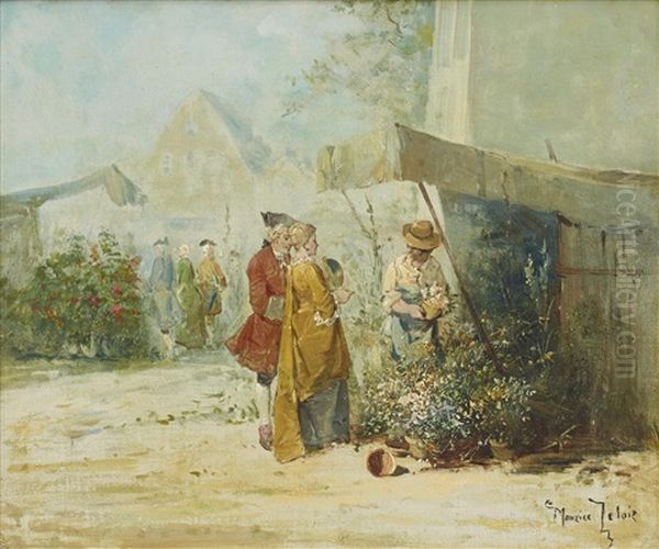 At The Flower Market Oil Painting by Maurice Leloir