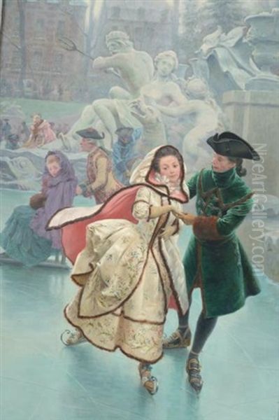 Les Patineurs Oil Painting by Maurice Leloir