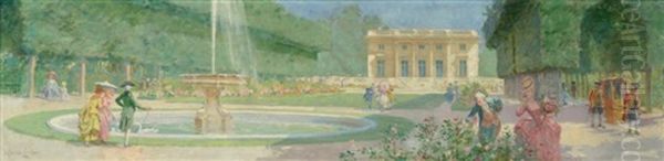 Au Bord Du Bassin Du Petit Trianon Oil Painting by Maurice Leloir