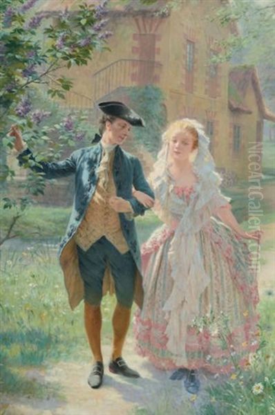 Conversation Galante Au Hameau Oil Painting by Maurice Leloir