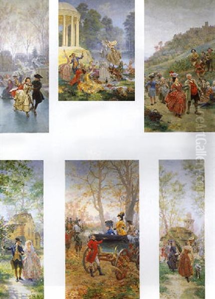 The Four Seasons At Versailles And Trianon Oil Painting by Maurice Leloir